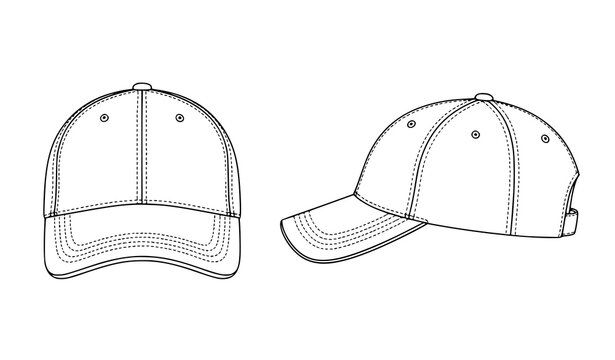 Blank baseball cap vector template front and side view mockup