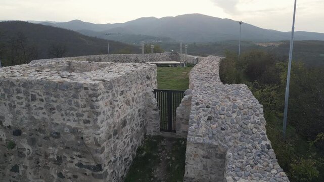 Drone footage of Hisar fort, a medieval structure located in the outskirts of Prokuplje, southern Serbia.