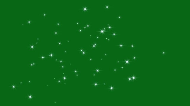 Magic star sparkle burst overlay, white glitter twinkle particles falling effect on green screen background, festive fairy dust trail seamless looping transition compositing VFX motion graphics 4K