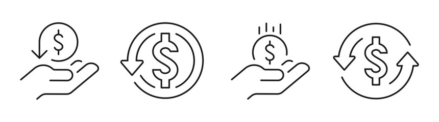 Obraz premium Cashback thin line icons set. Refund, return money icon. Editable stroke. Vector