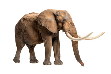 Obraz premium Realistic elephant stands majestically, showcasing its size and unique features against a white background.