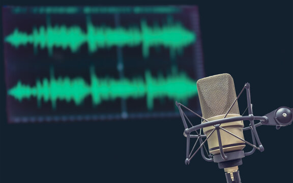 microphone with digital audio waveform background
