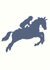 Silhouette of a horse rider with a white background