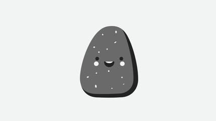 Smiling, gray, pebble-shaped character with small white dots. Black eyes and a happy white smile