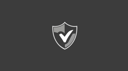 A stylized shield icon with a white check mark, in shades of gray on a dark background