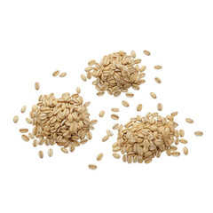 Three large piles of oats grains heap isolated on a transparent background