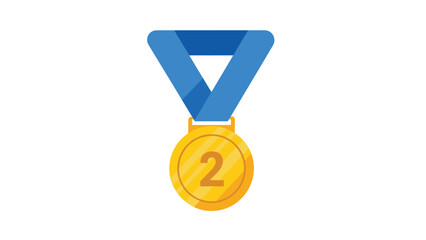 Second place gold medal with a blue ribbon signifies achievement and success in sports, academic, or professional awards.