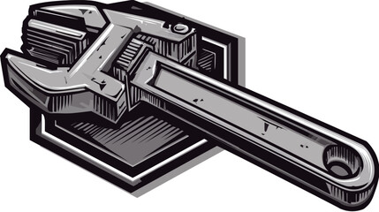 A grayscale illustration of a wrench against a shadow. It is slightly skewed