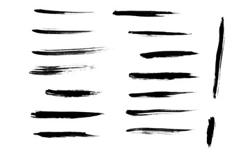 Obraz premium Mega bundle of different ink brush strokes:rectangle,square and round freehand drawings.Ink splatters,grungy painted lines,artistic design elements:waves,circles,triangles.Vector paintbrush set.