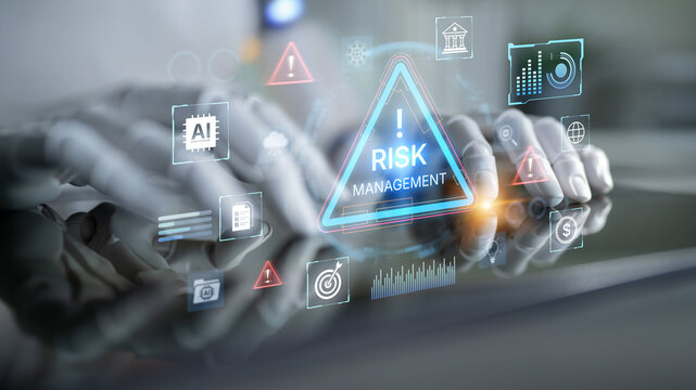 Futuristic risk management featuring AI agents analyzing data, detecting anomalies, and predict financial threats. Represents dynamic risk assessment, compliance, and cyber resilience. Corpus