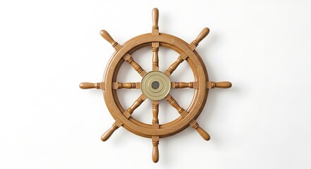 Vintage wooden ship wheel isolated on white