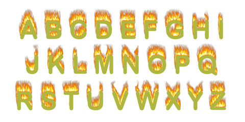 Alphabet Letters A-Z on Fire illustration, 3D Render