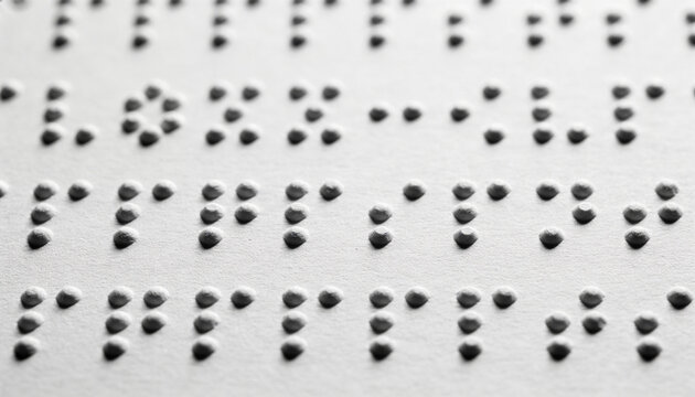 A close-up texture of Braille dots embossed on white paper.