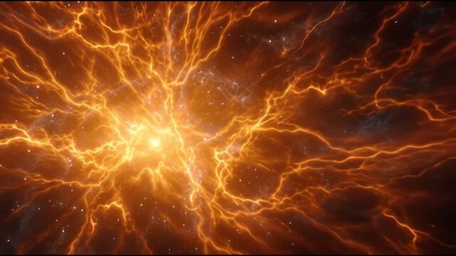 Dynamic cosmic energy outburst illuminating the vastness of space with fiery tendrils and radiant light, a powerful abstract stellar phenomenon