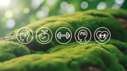 Sustainability concept with moss and icons