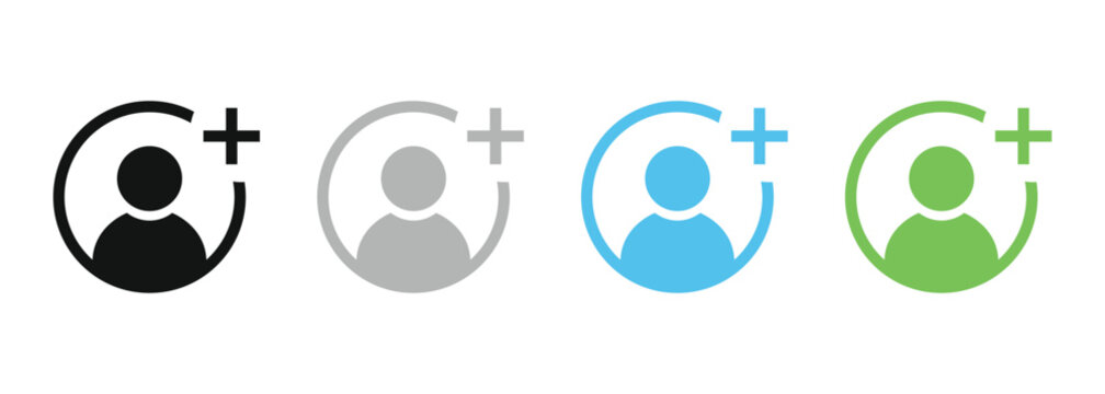 Add user icon set. Vector symbols of create account, new member register and friend request for web ui interface design