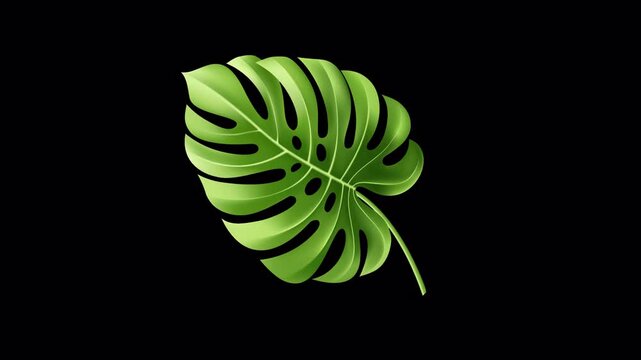 Vibrant Green Monstera Leaf on a Solid Black Background.