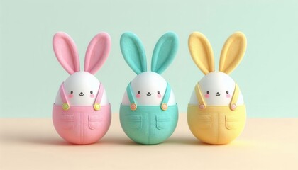 3D Easter eggs decor with colorful overalls for holiday celebration