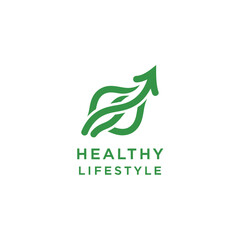 Healthy Lifestyle Concept with Green Leaves and Upward Arrow