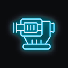 Blue neon sign representing a theodolite on a black background, ideal for illustrating surveying, topography, construction, and engineering