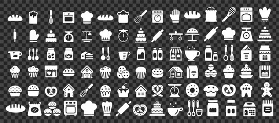 Bakery and Cooking Solid Icons Set Kitchen Baking Elements Vector Collection
