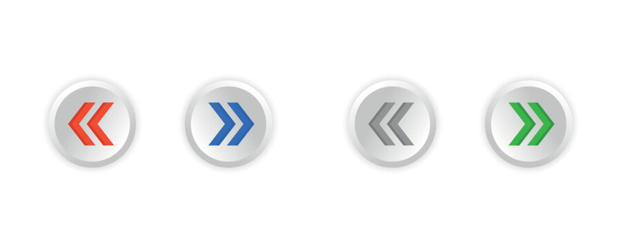 Next and previous buttons. Web buttons with arrows prev and next. Left, right, previous, next icons. Website or app ui pages changer. Stock vector illustration isolated on white background