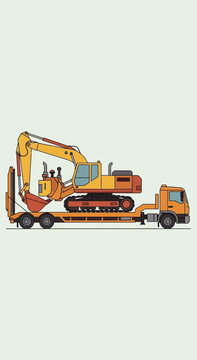 Heavy Excavator Transported On A Lowboy Trailer Machine Ready For Construction Projects