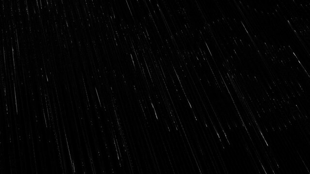 Dark Starfall with White Light Streaks Falling Through Deep Black Sky &ndash; Dramatic Cosmic Rain and Mystical Night Atmosphere Background in 4K