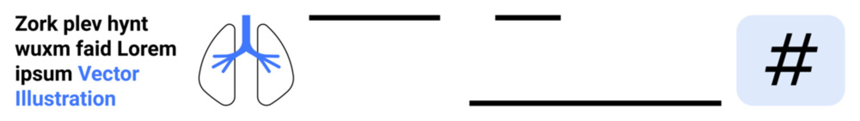 Obraz premium Lungs with airway structure connected to abstract text, blue highlight detailing branching bronchi, ending with simple metadata tag element. Ideal for medical, health, awareness, education, clinic