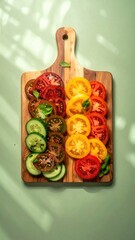 Rustic Tomato And Cucumber Medley On Wooden Board Offers Colorful Culinary Presentation