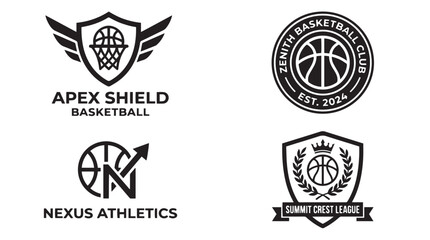 Professional Basketball Team Logo and Shield Emblem Set. © Azizur
