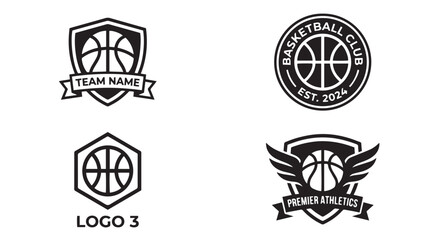 Professional Basketball Team Logo and Shield Emblem Set. © Azizur