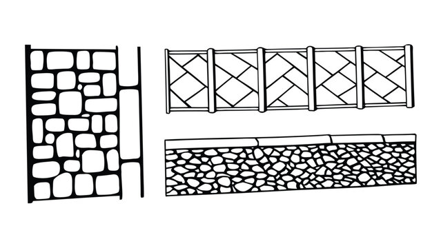 CAD Texture Drawings, stone wall  top and side view patterns, Stone, Gravel, and Pebble Section Pattern Outline Vector for Architectural Material Design
