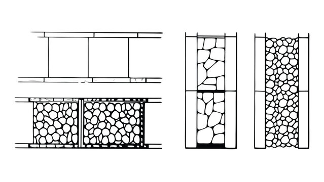 CAD Texture Drawings, stone wall  top and side view patterns, Stone, Gravel, and Pebble Section Pattern Outline Vector for Architectural Material Design
