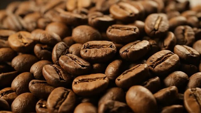 Close up of roasted coffee beans texture freshly harvested organic