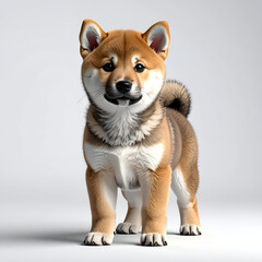 Adorable Shiba Inu Puppy: A charming Shiba Inu puppy strikes a pose, its expressive eyes and fluffy coat capturing the essence of puppyhood's playful charm.