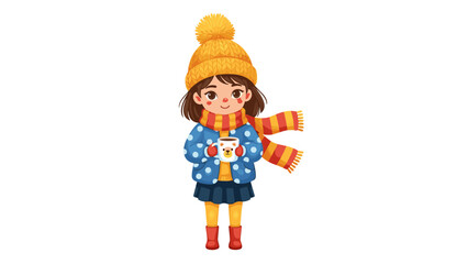 Cute child in winter coat holding colorful ice cream cone illustration