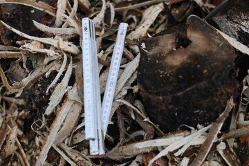 Old used Wooden carpentry measuring tool