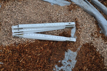 Old used Wooden carpentry measuring tool