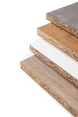 Chipboard samples on white background, including clipping path