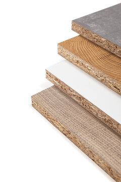 Chipboard samples on white background, including clipping path