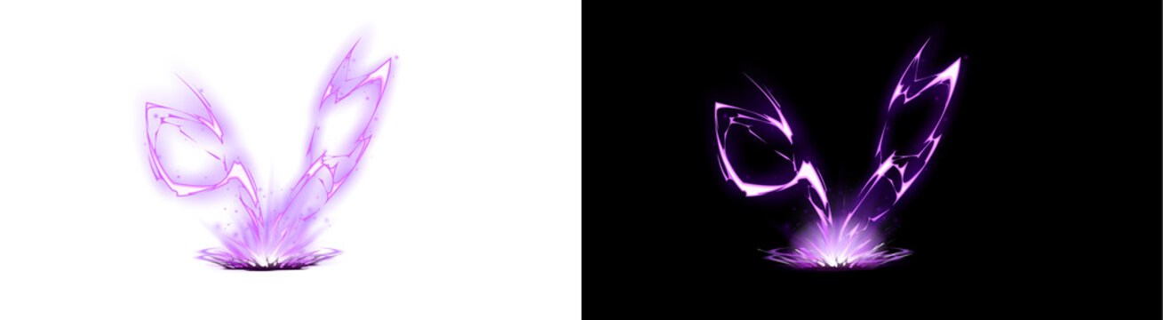 A PNG image of&nbsp;Striking purple lightning ground burst visual effect featuring intense electrical energy arcs and brilliant light emission on transparent background