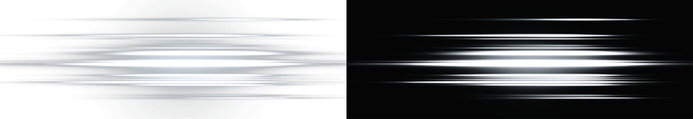 Light motion effect for banners. White lines. Speed ​​effect on blue background. Light, speed and motion lines on white background © Alehandro