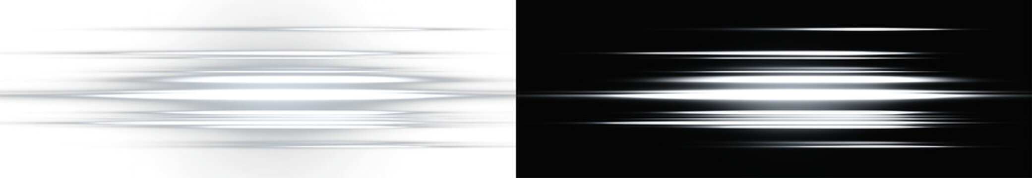 Light motion effect for banners. White lines. Speed ​​effect on blue background. Light, speed and motion lines on white background