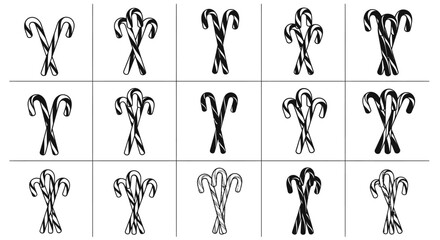 Set of black fleur de lis symbols in various line styles and shades on white background © Pabitra