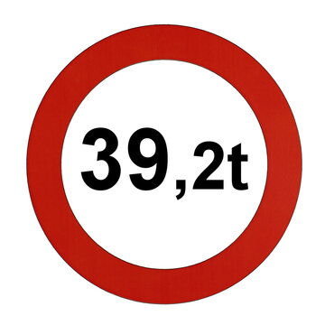 Illustration des Stra&szlig;enverkehrszeichens "Maximal zul&auml;ssiges Gesamtgewicht 39,2t"	