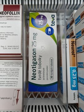 Prague,Czech Republic-23.01.2026: Neotigason Teva containing acitretin is a systemic retinoid used for treatment of severe psoriasis
