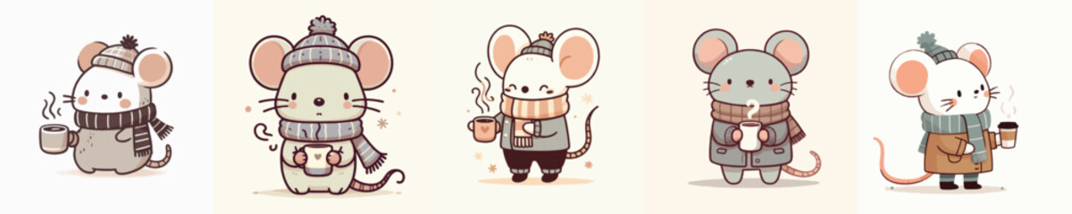 vector of rat drinking winter coffee