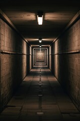 Fototapeta premium Long Hall With Lights Shining Down in a Dark Setting During the Day