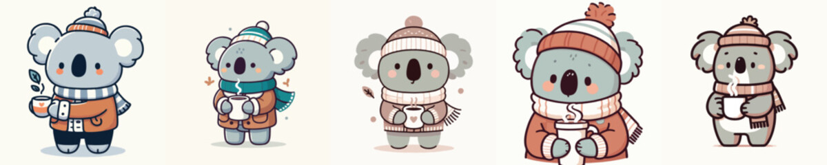 koala vector drinking winter coffee